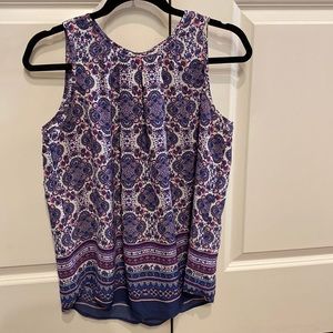 DR2 Blue Purple and White Pattern Sleeveless Blouse M